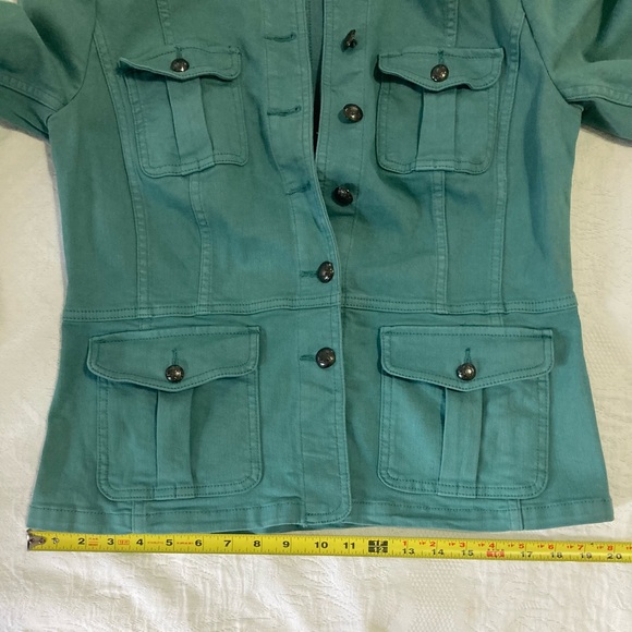 SOLD…Talbots Jacket Jean Jacket Teal Denim Military-Inspired Style, Size Small - Picture 8 of 16